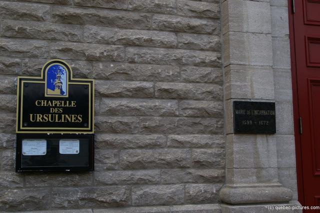Chapelle des Ursulines sign and Marie de L'Incarnation plaque in Quebec City.jpg

