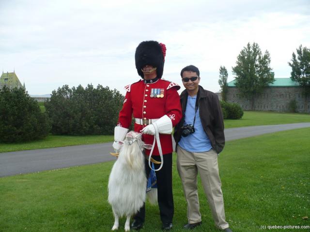 David with Officer and Goat at La Citadel in Quebec.jpg
