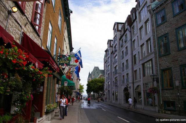 Looking down a street towards Chateau Frontenac Hotel in Quebec City.jpg
